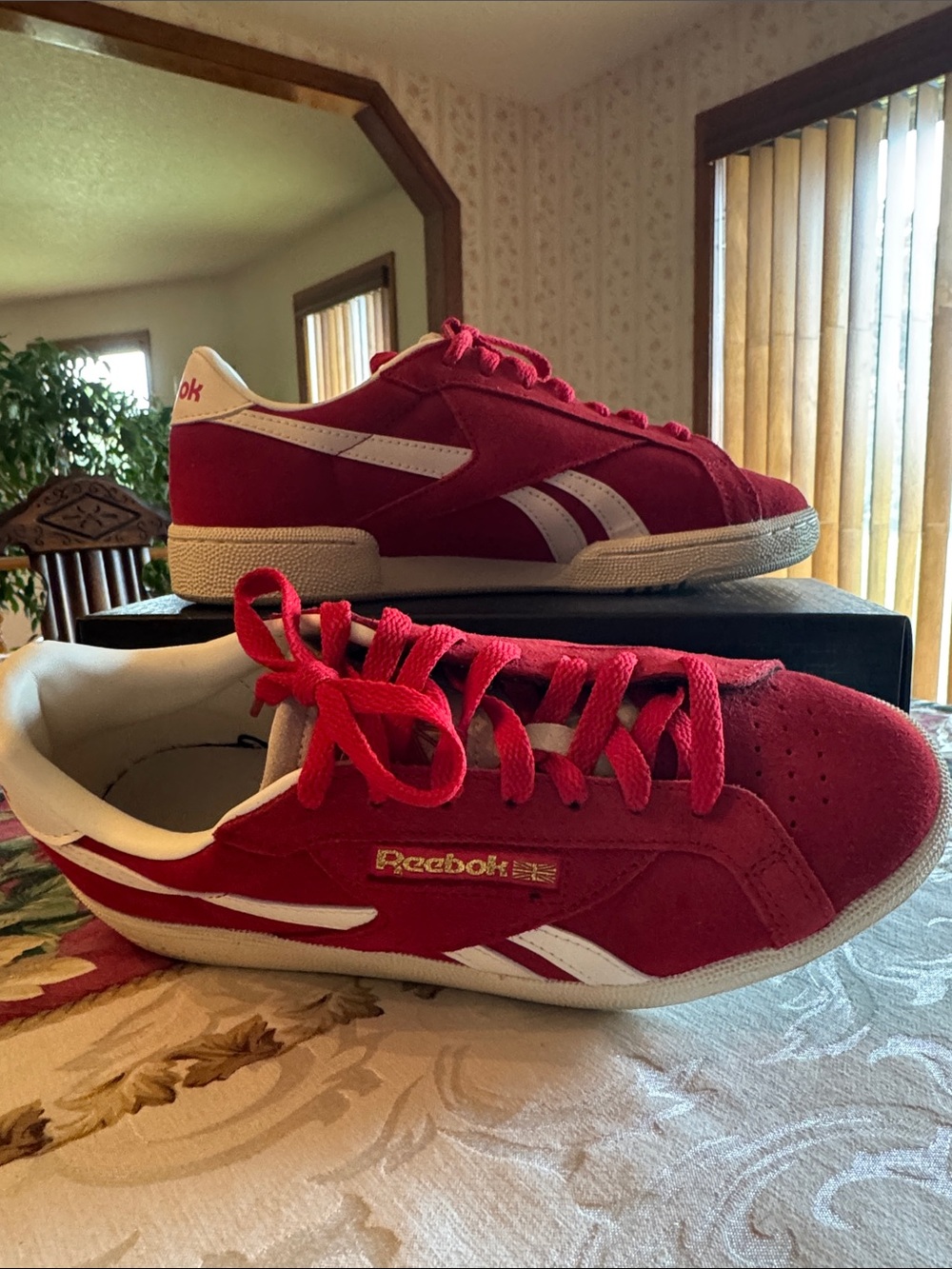 Reebok Red and White Suede Sneakers